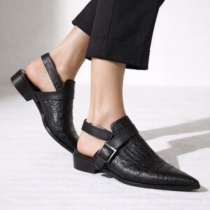 Alexander Wang Black Croc-Embossed Leather Mule Booties | Size 8.5 | Pointed Toe